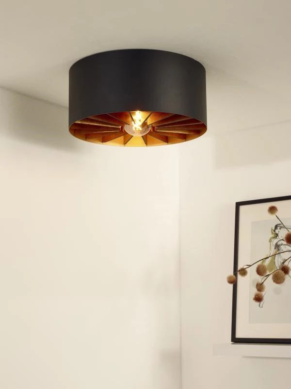 Lucide ZIDANE - Flush ceiling light - Ø 40 cm - 1xE27 - Black - ambiance 1